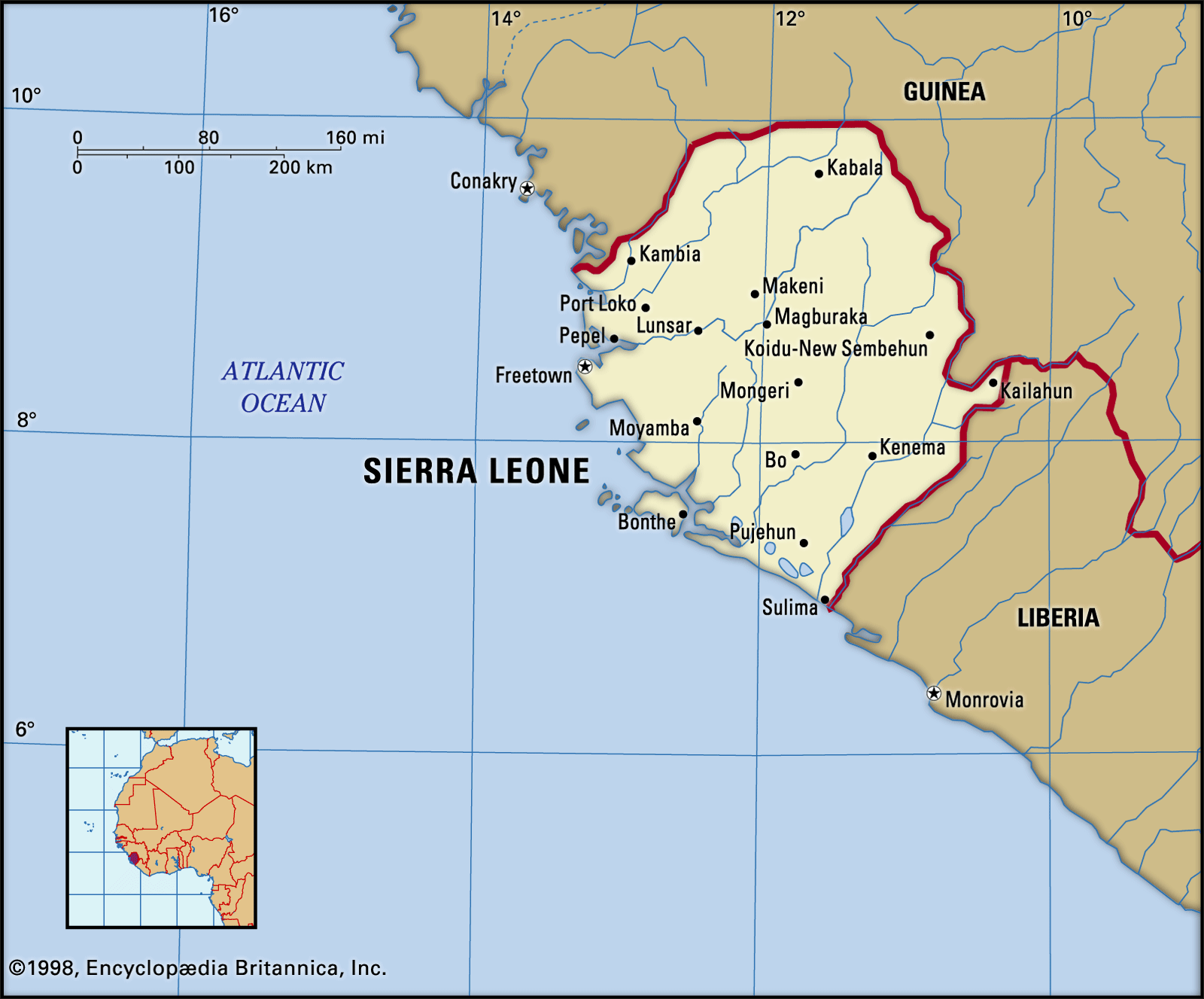 Sierra Leone Boundaries Map Cities Locator 
